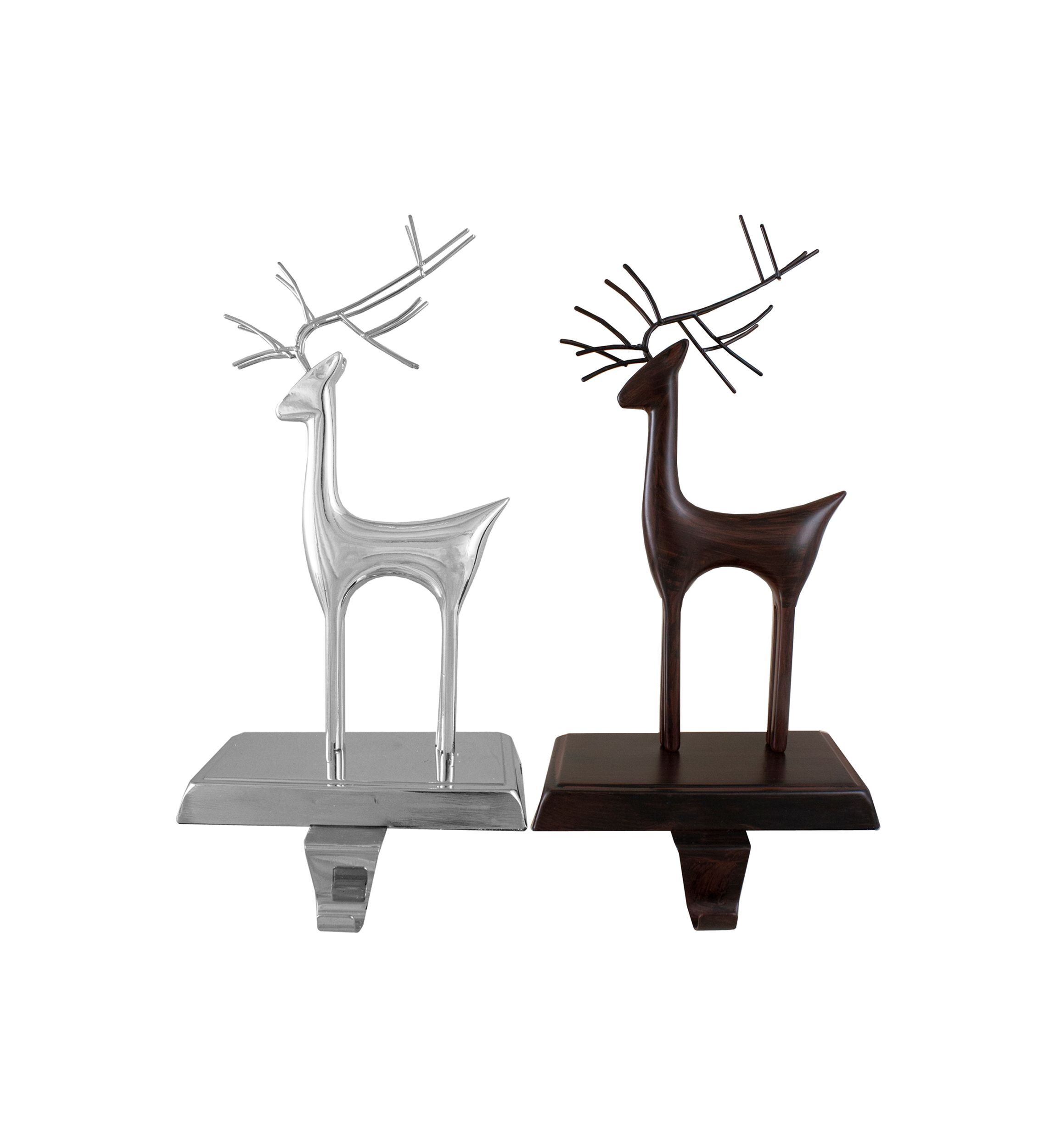 Set of 2 Oil Rubbed Bronze and Silver Reindeer Christmas Stocking Holders