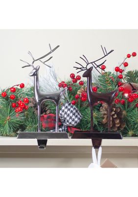 Set of 2 Oil Rubbed Bronze and Silver Reindeer Christmas Stocking Holders