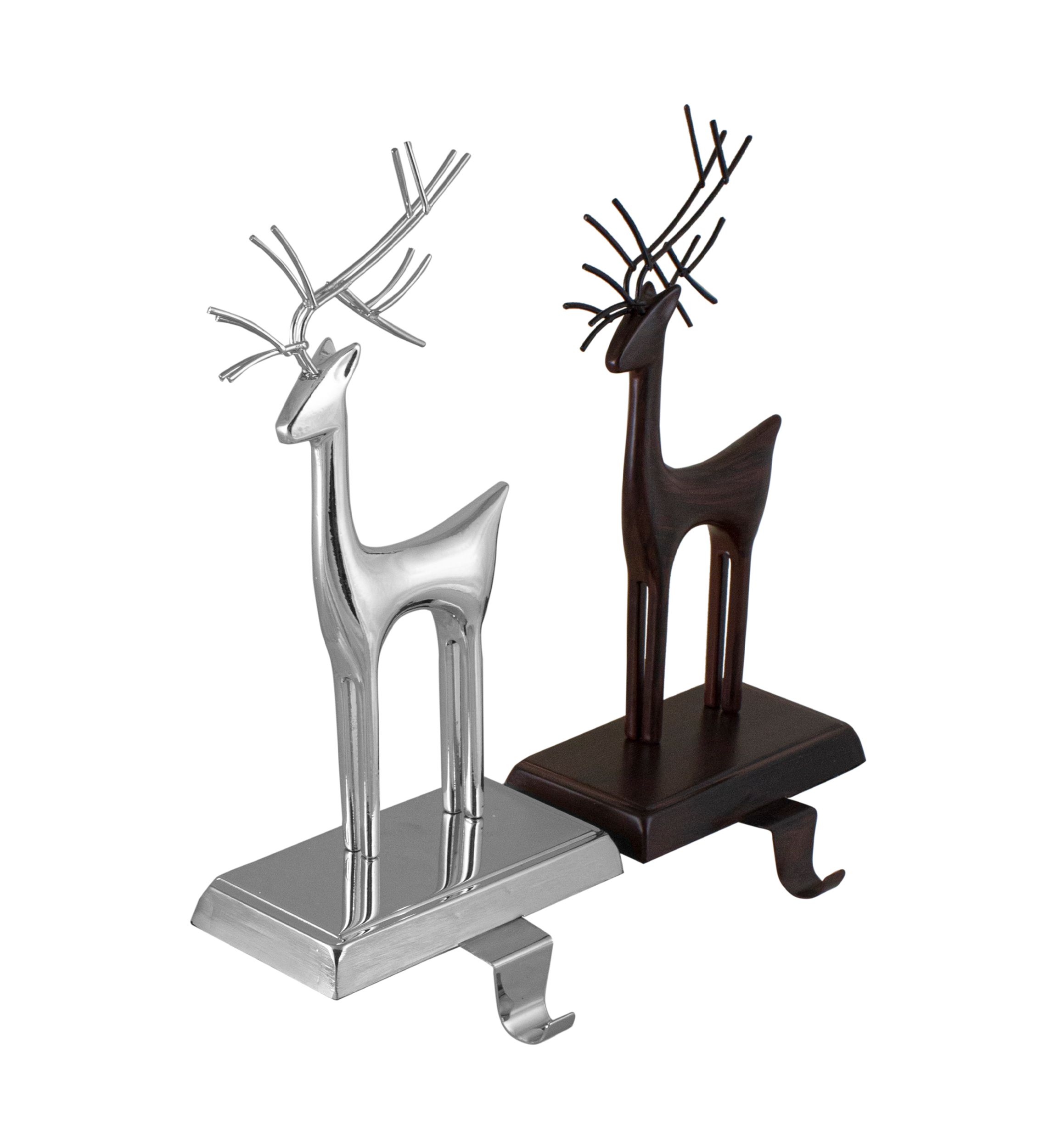 Set of 2 Oil Rubbed Bronze and Silver Reindeer Christmas Stocking Holders