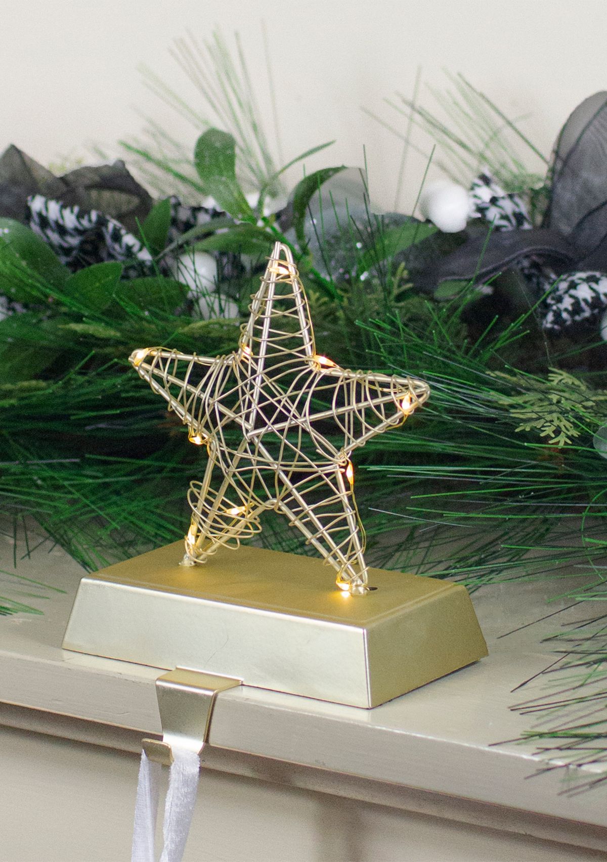 7Inch LED Lighted Gold Wired Star Christmas Stocking Holder