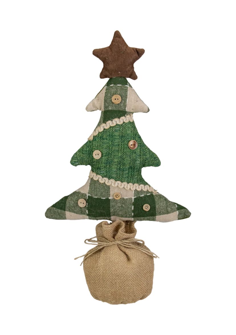 17.5-Inch Tan and Green Rustic Multi-Fabric Standing Christmas Tree Tabletop Decoration