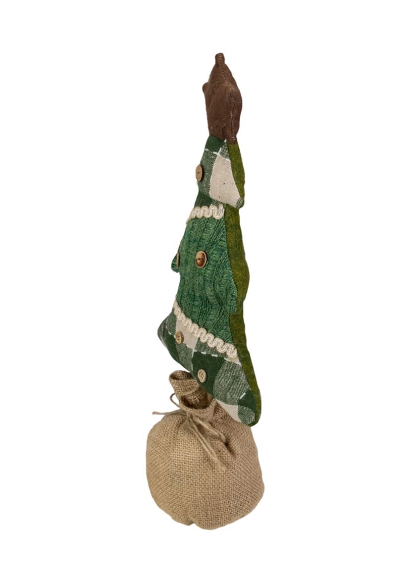 17.5-Inch Tan and Green Rustic Multi-Fabric Standing Christmas Tree Tabletop Decoration