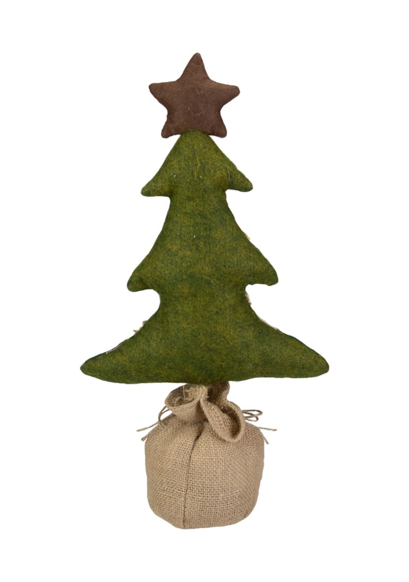 17.5-Inch Tan and Green Rustic Multi-Fabric Standing Christmas Tree Tabletop Decoration