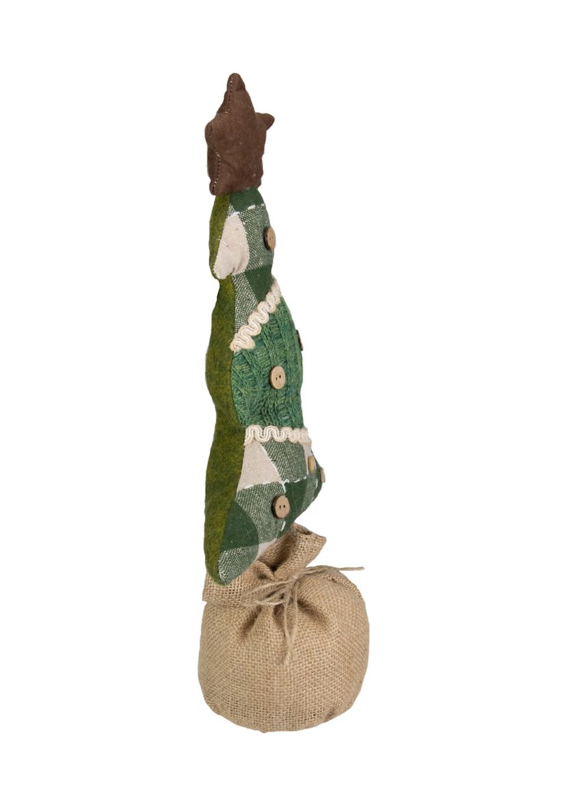 17.5-Inch Tan and Green Rustic Multi-Fabric Standing Christmas Tree Tabletop Decoration