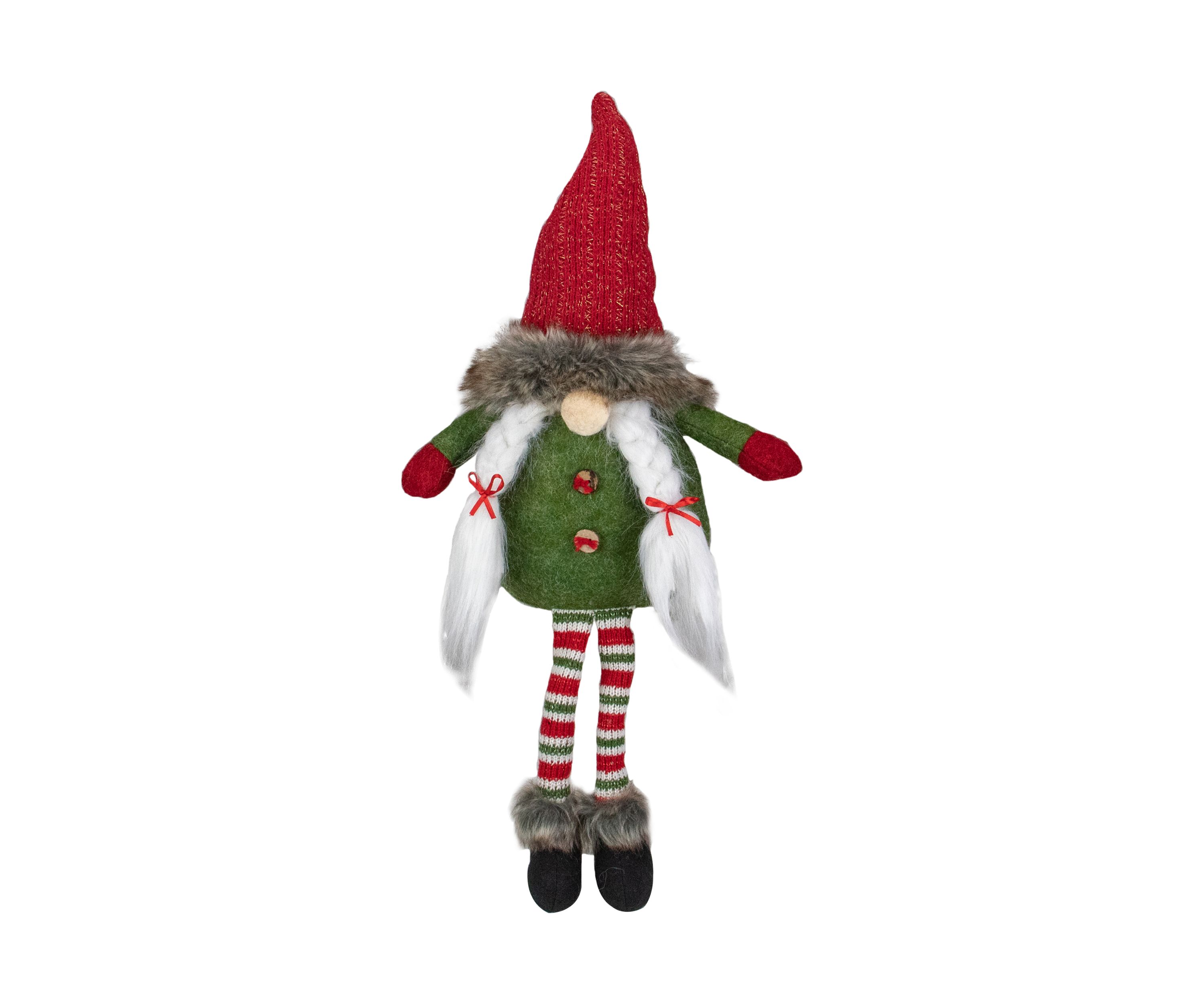 25Inch Red  Green  and White Sitting Tabletop Female Gnome Christmas Decoration