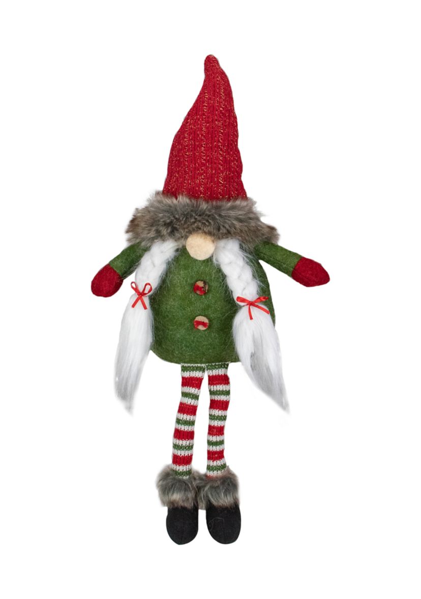 25Inch Red  Green  and White Sitting Tabletop Female Gnome Christmas Decoration