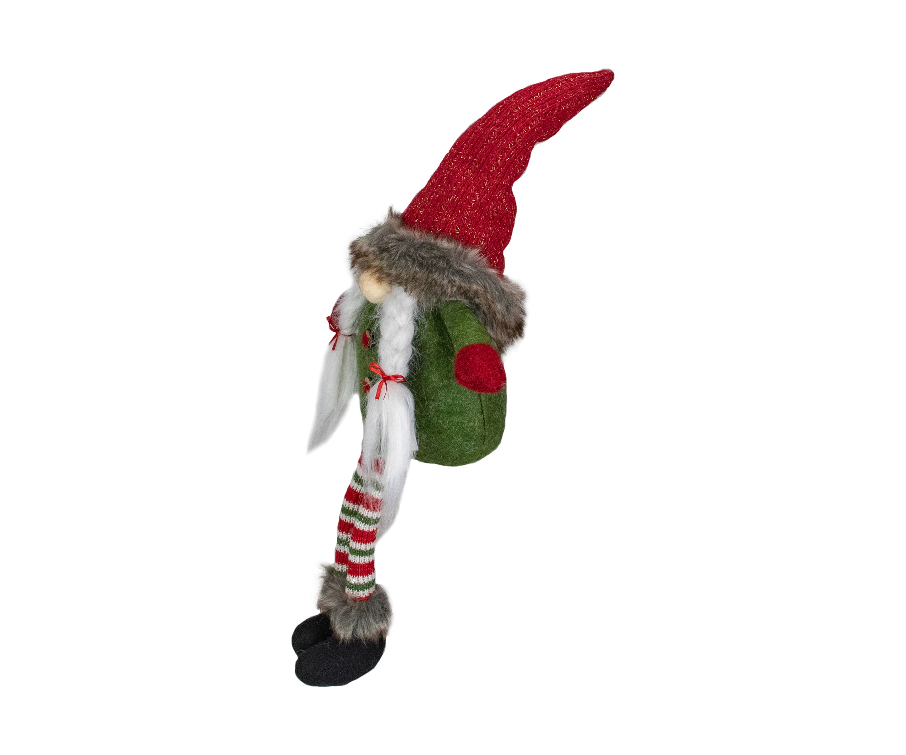 25Inch Red  Green  and White Sitting Tabletop Female Gnome Christmas Decoration