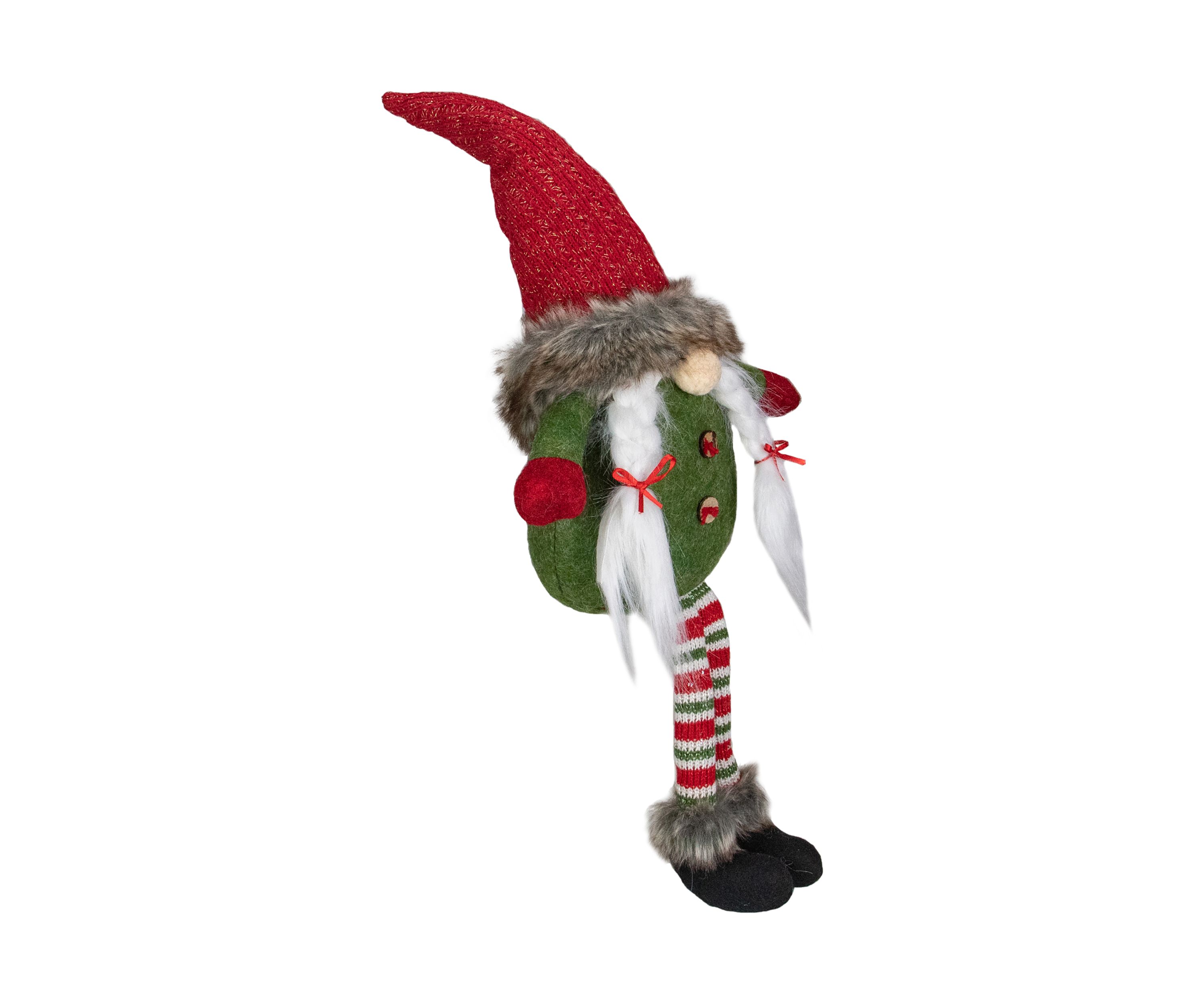 25Inch Red  Green  and White Sitting Tabletop Female Gnome Christmas Decoration