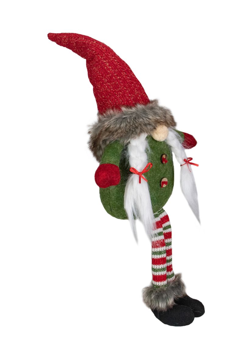 25Inch Red  Green  and White Sitting Tabletop Female Gnome Christmas Decoration