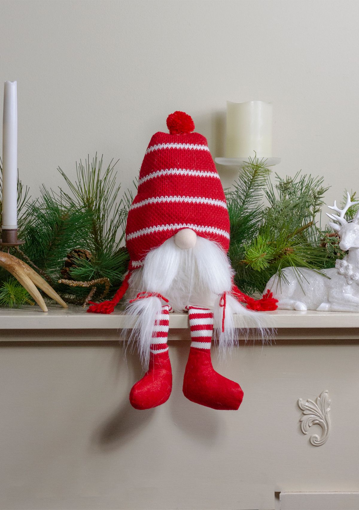 Northlight 18-Inch Red and White Plush Tabletop Sitting Christmas Gnome ...