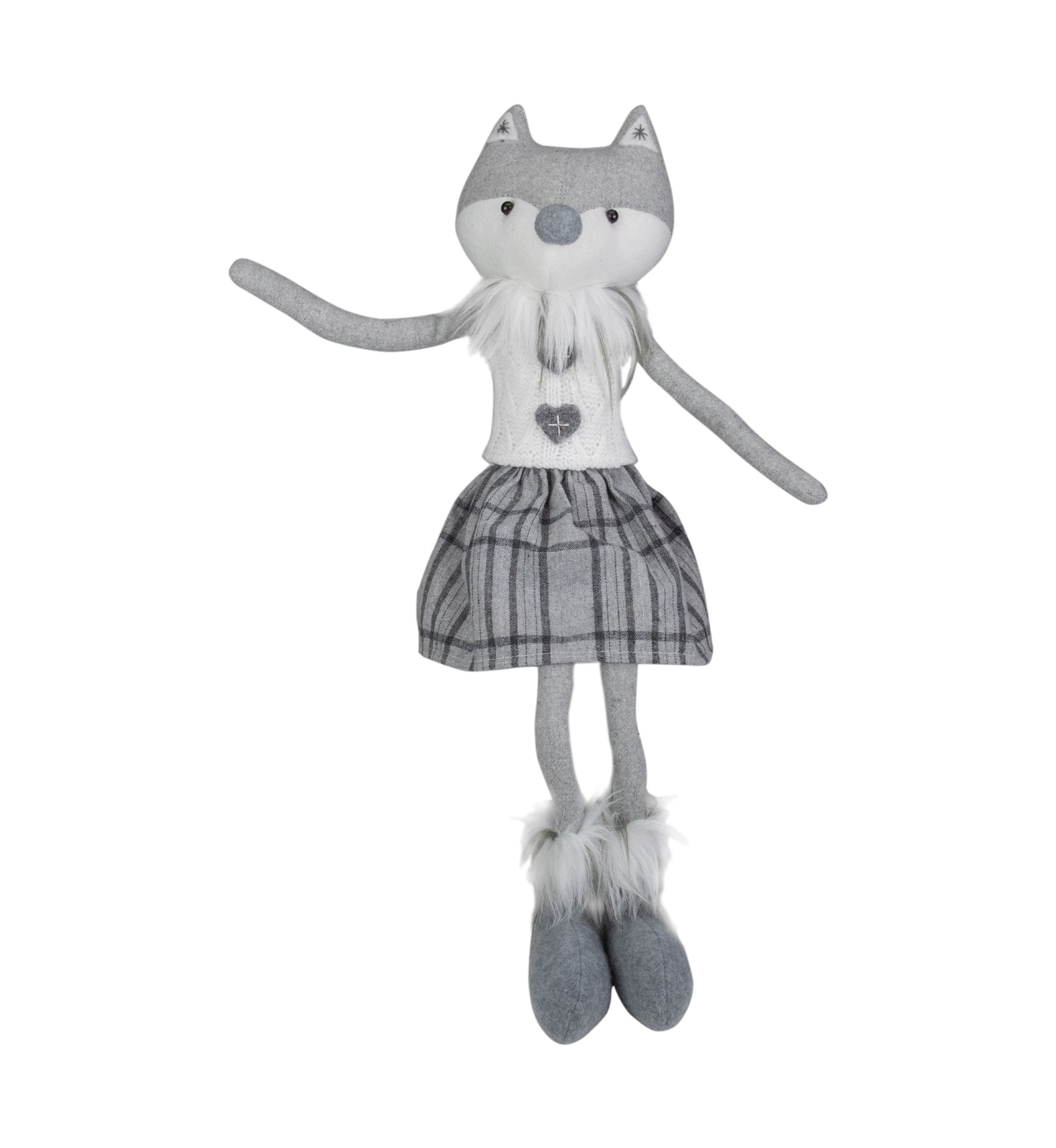 22Inch Gray and White Girl Fox Sitting Christmas Figure with Dangling Legs