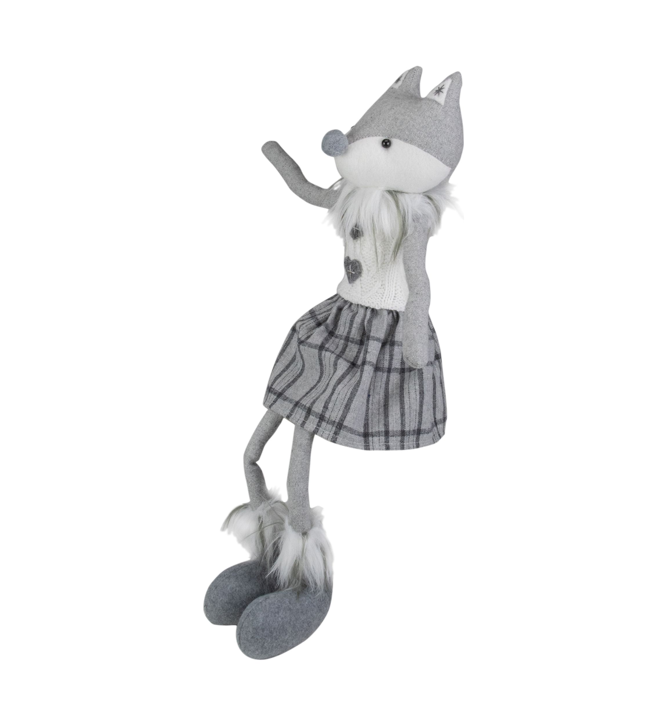 22Inch Gray and White Girl Fox Sitting Christmas Figure with Dangling Legs