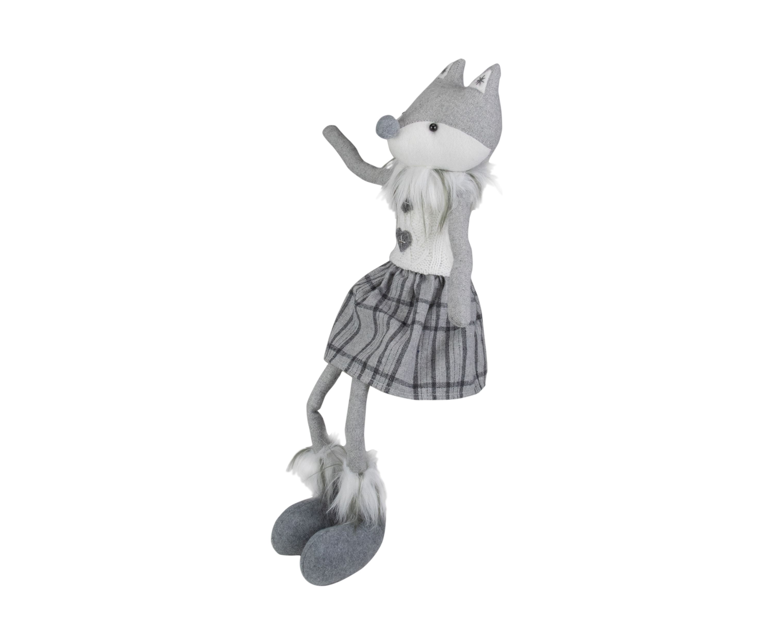 22Inch Gray and White Girl Fox Sitting Christmas Figure with Dangling Legs