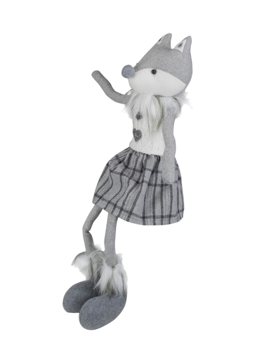 22Inch Gray and White Girl Fox Sitting Christmas Figure with Dangling Legs