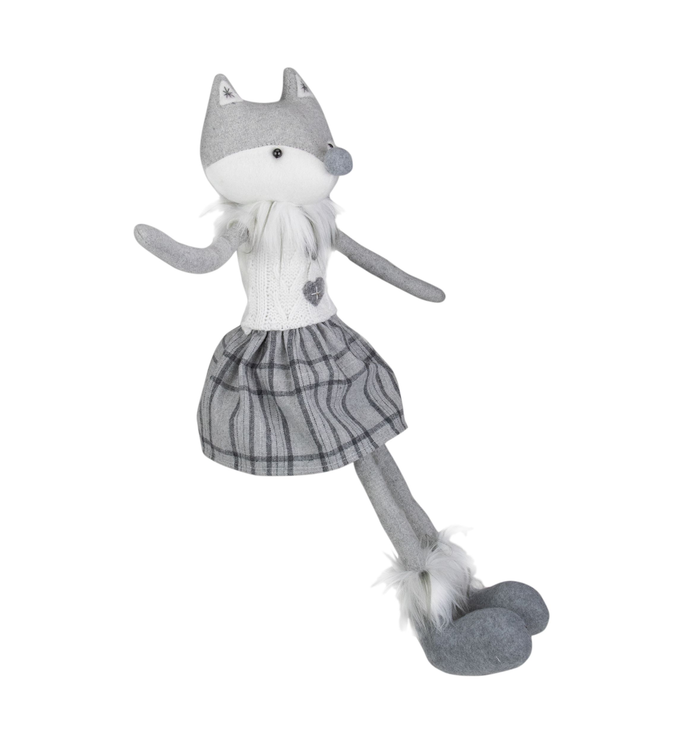 22Inch Gray and White Girl Fox Sitting Christmas Figure with Dangling Legs