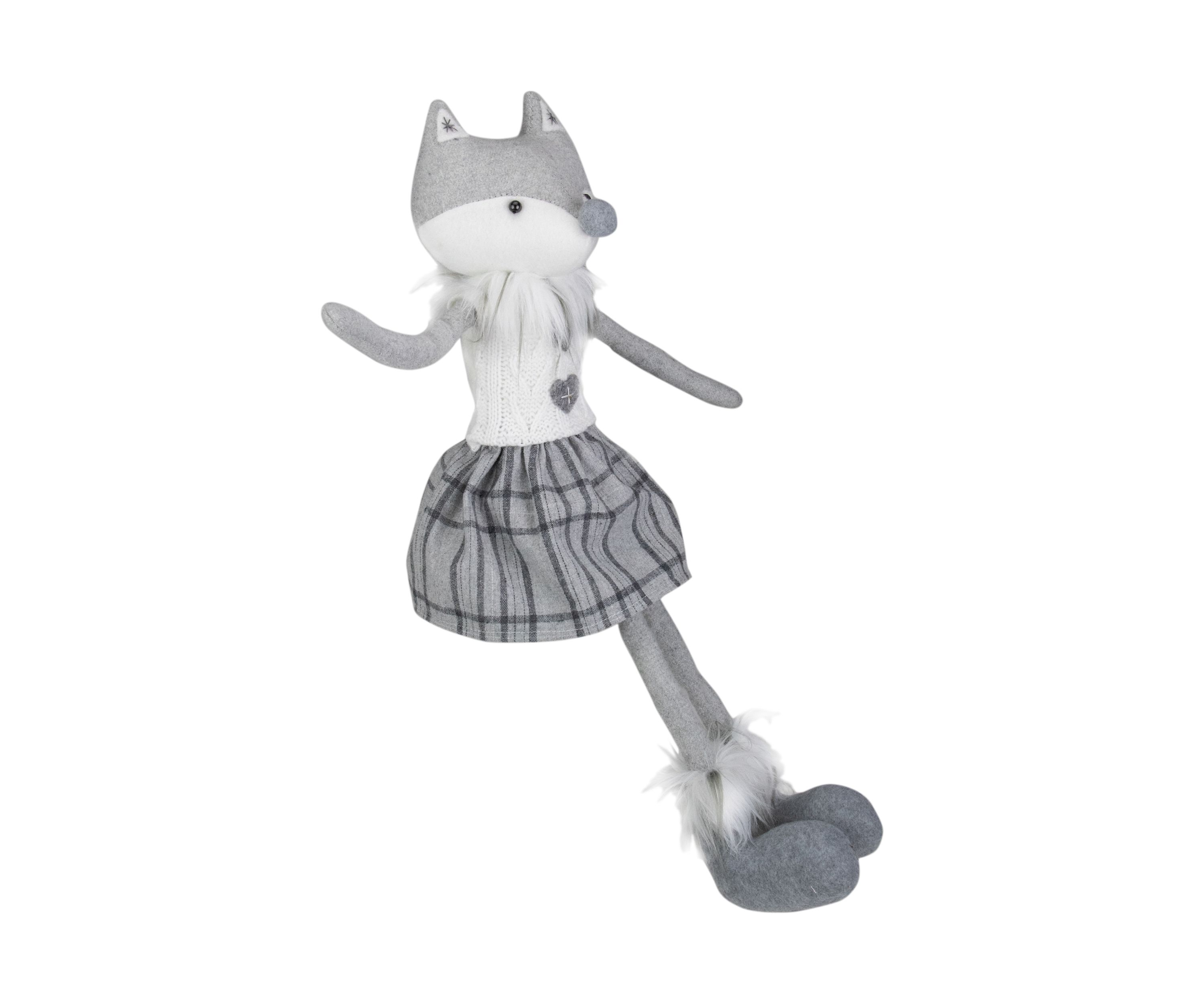 22Inch Gray and White Girl Fox Sitting Christmas Figure with Dangling Legs