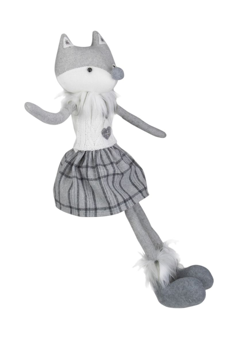 22Inch Gray and White Girl Fox Sitting Christmas Figure with Dangling Legs