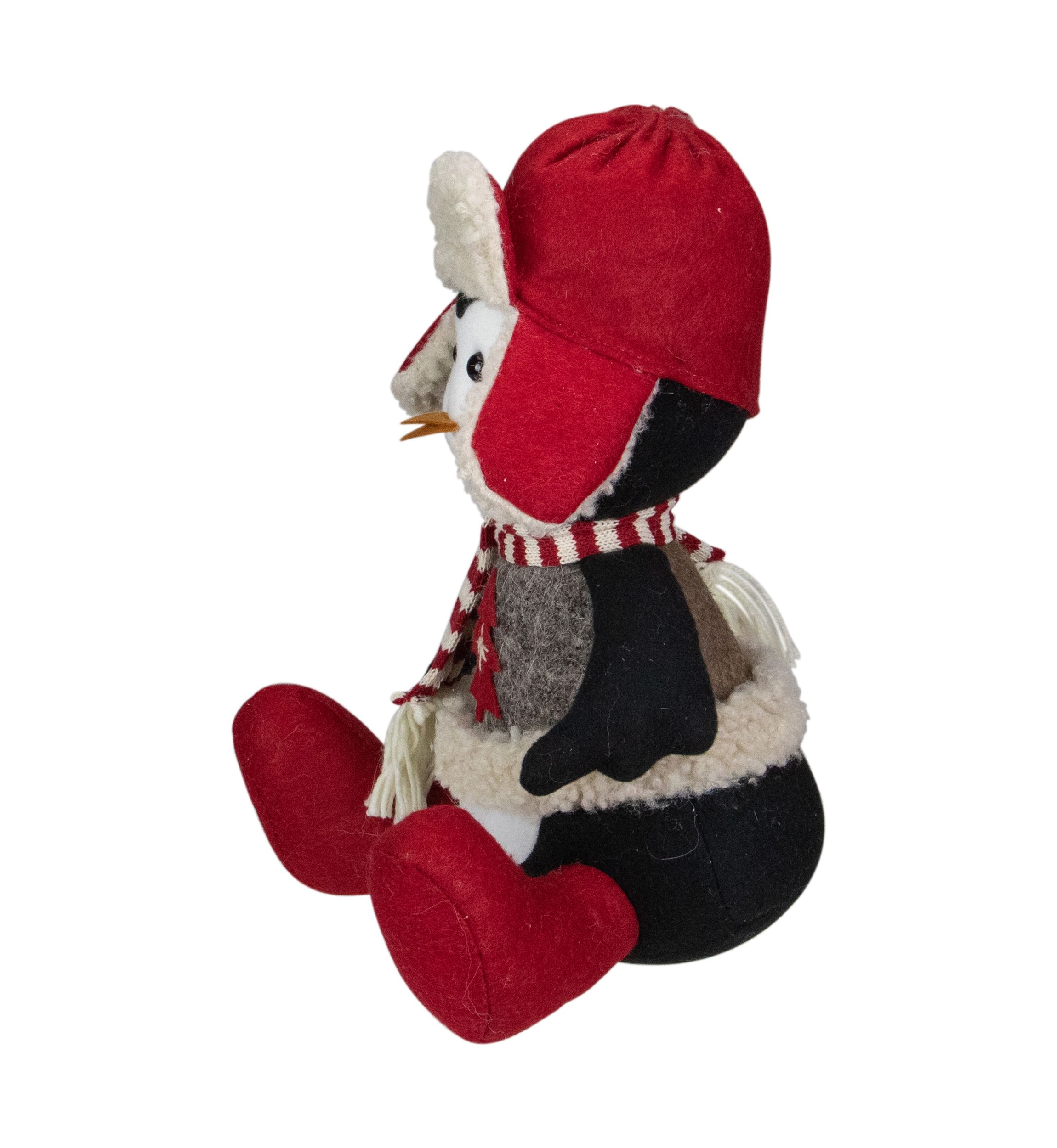 12Inch Red  White  and Gray Sitting Winter Penguin Christmas Tabletop Decoration