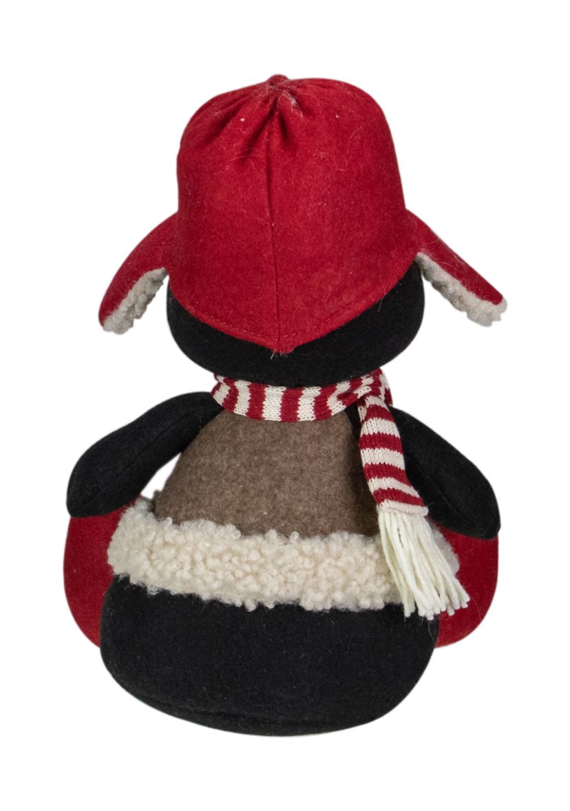 12Inch Red  White  and Gray Sitting Winter Penguin Christmas Tabletop Decoration