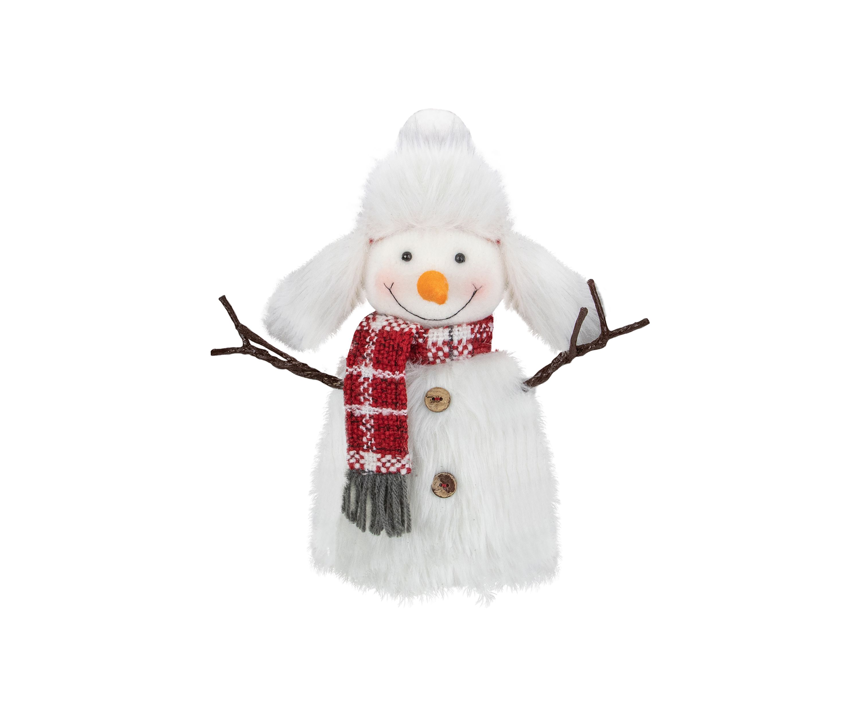 10.25Inch Plush White and Red Snowman Tabletop Christmas Decoration