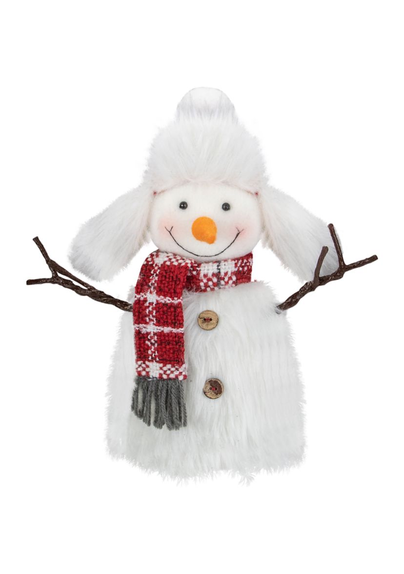 10.25Inch Plush White and Red Snowman Tabletop Christmas Decoration