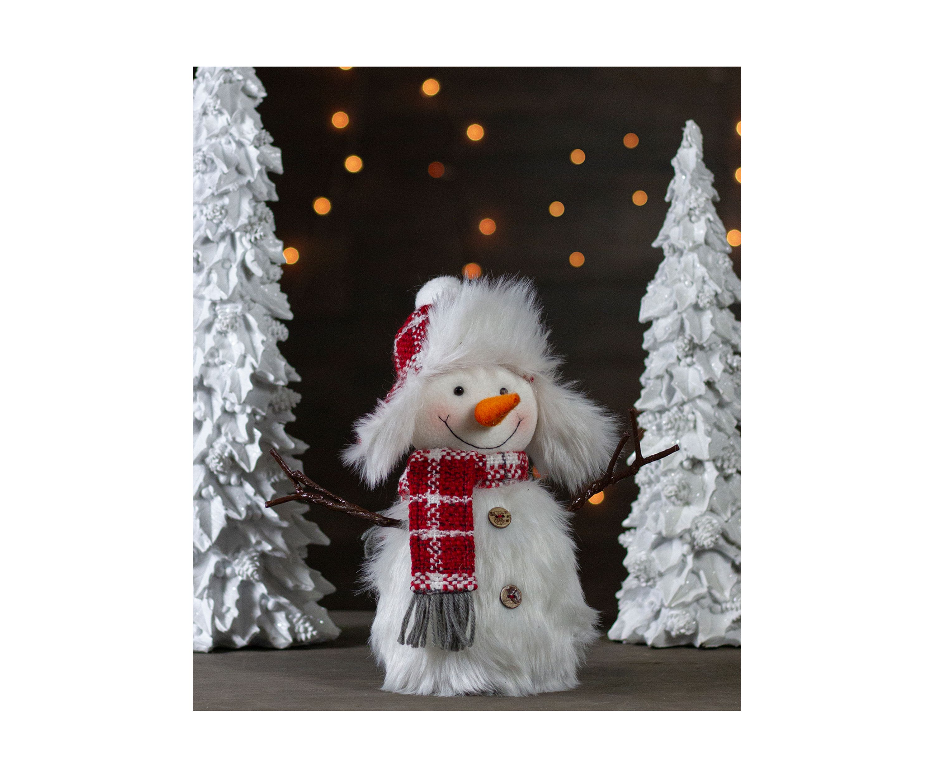 10.25Inch Plush White and Red Snowman Tabletop Christmas Decoration