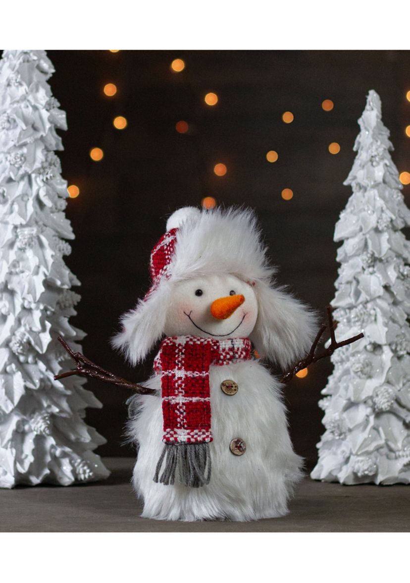 10.25Inch Plush White and Red Snowman Tabletop Christmas Decoration