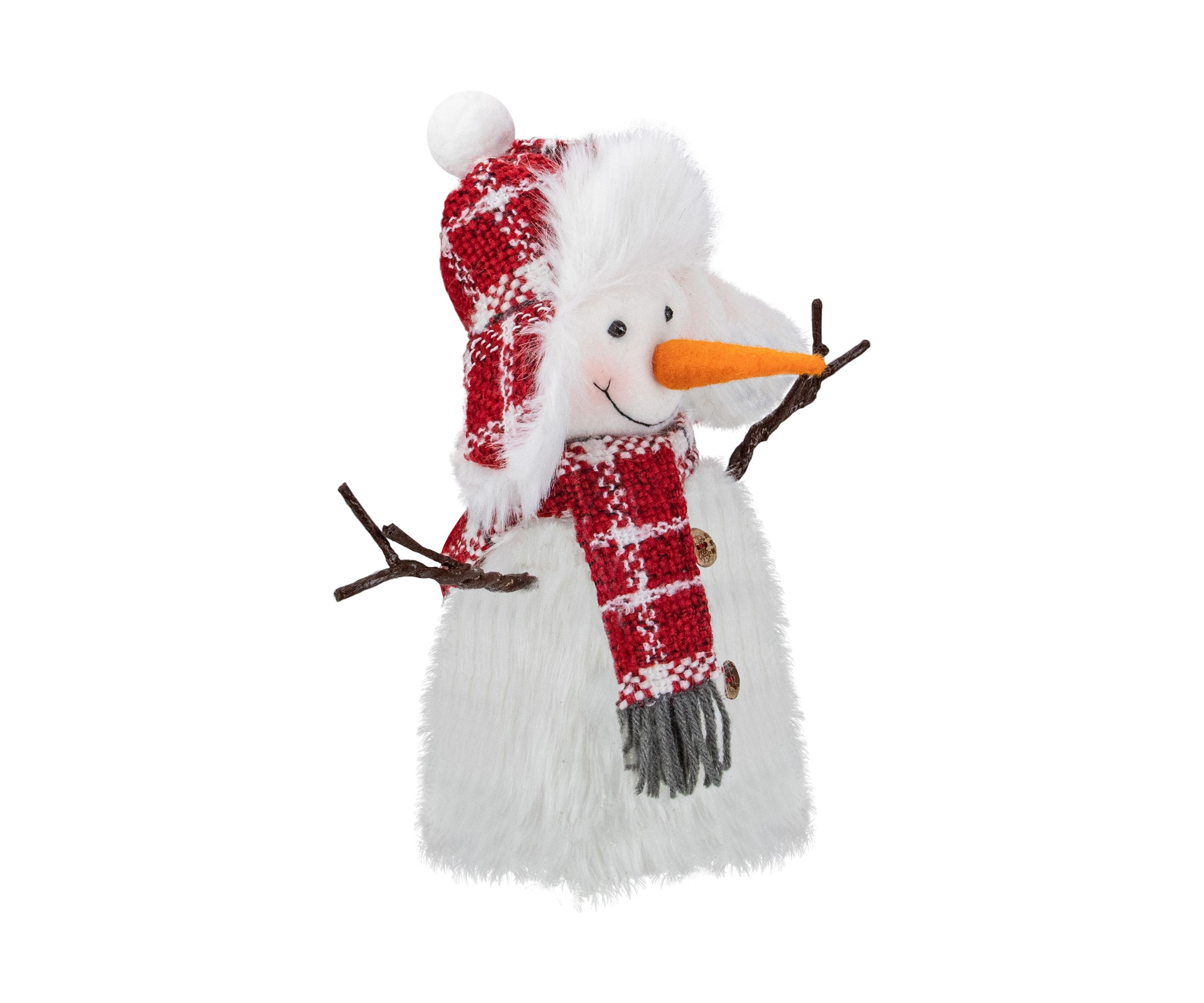 10.25Inch Plush White and Red Snowman Tabletop Christmas Decoration