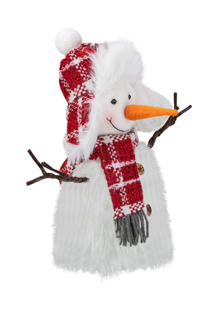 10.25Inch Plush White and Red Snowman Tabletop Christmas Decoration