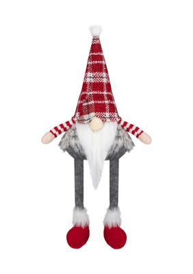 22-Inch Red  Gray  and White Plaid Sitting Tabletop Gnome Christmas Decoration