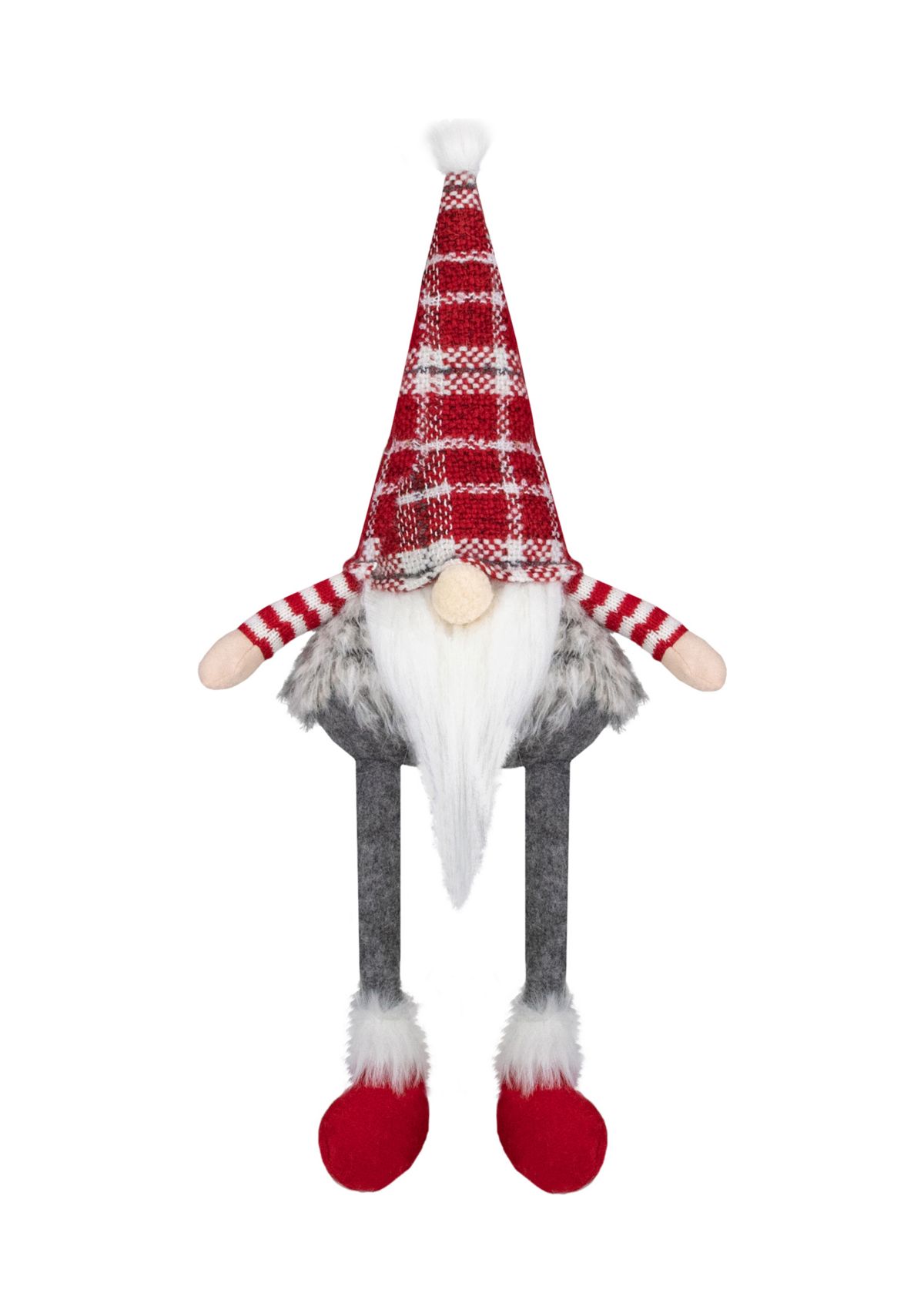 22-Inch Red  Gray  and White Plaid Sitting Tabletop Gnome Christmas Decoration