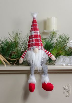 22-Inch Red  Gray  and White Plaid Sitting Tabletop Gnome Christmas Decoration