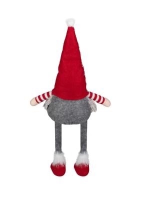 22-Inch Red  Gray  and White Plaid Sitting Tabletop Gnome Christmas Decoration