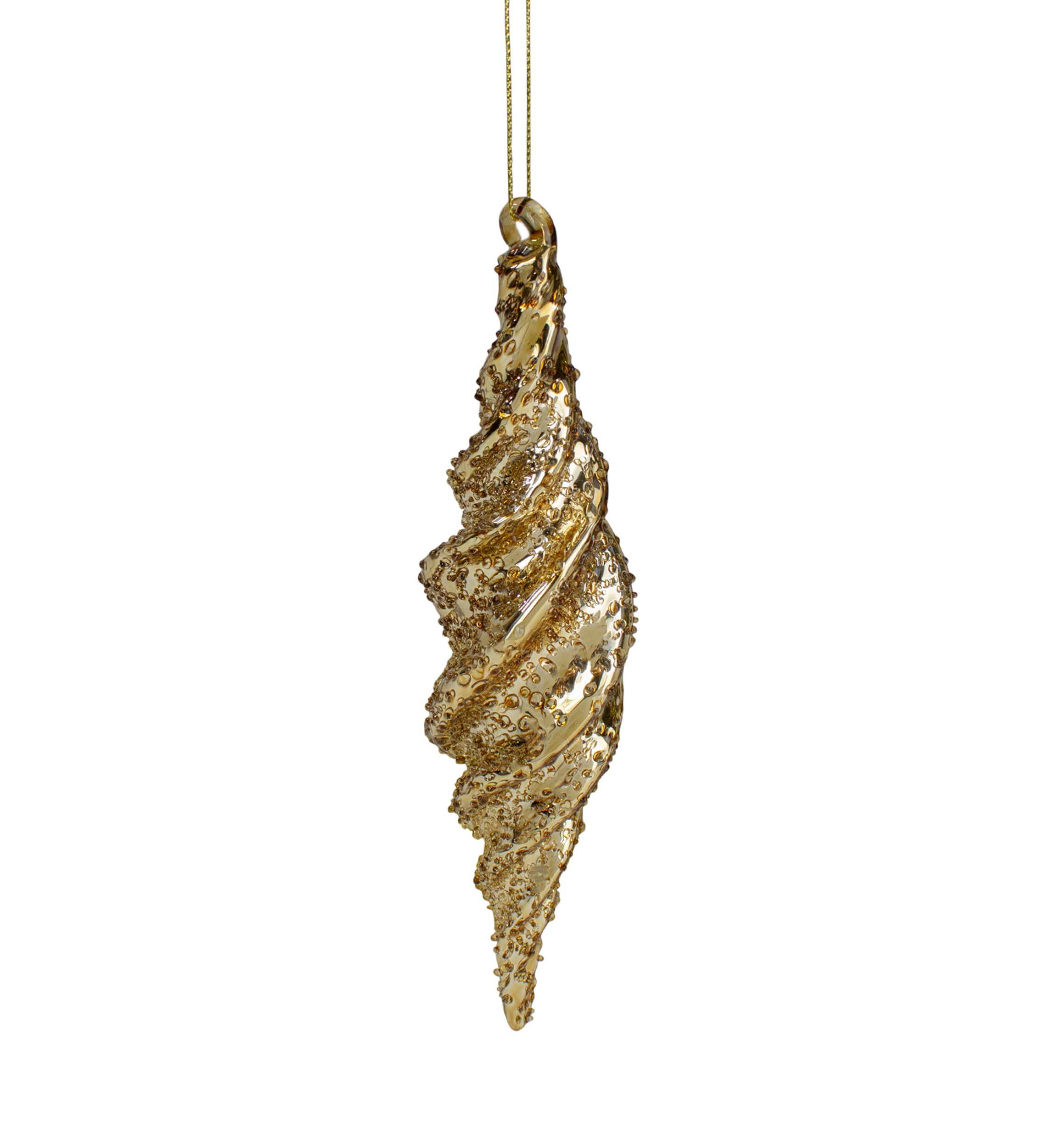 8.25Inch Shiny Gold Textured Finial Christmas Ornament