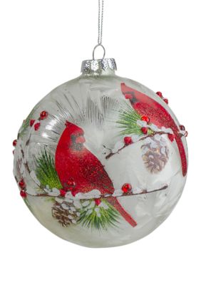 Northlight 4.5Inch Red Cardinals And Pine Cones Glass Christmas Ornament