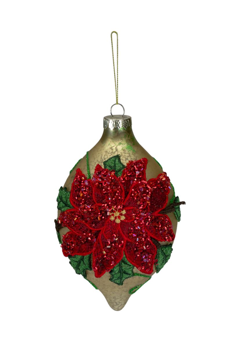 6.5Inch Red and Gold Poinsettia Finial Christmas Ornament
