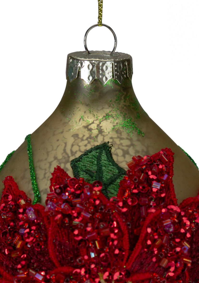 6.5Inch Red and Gold Poinsettia Finial Christmas Ornament