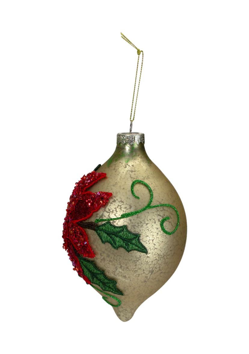 6.5Inch Red and Gold Poinsettia Finial Christmas Ornament