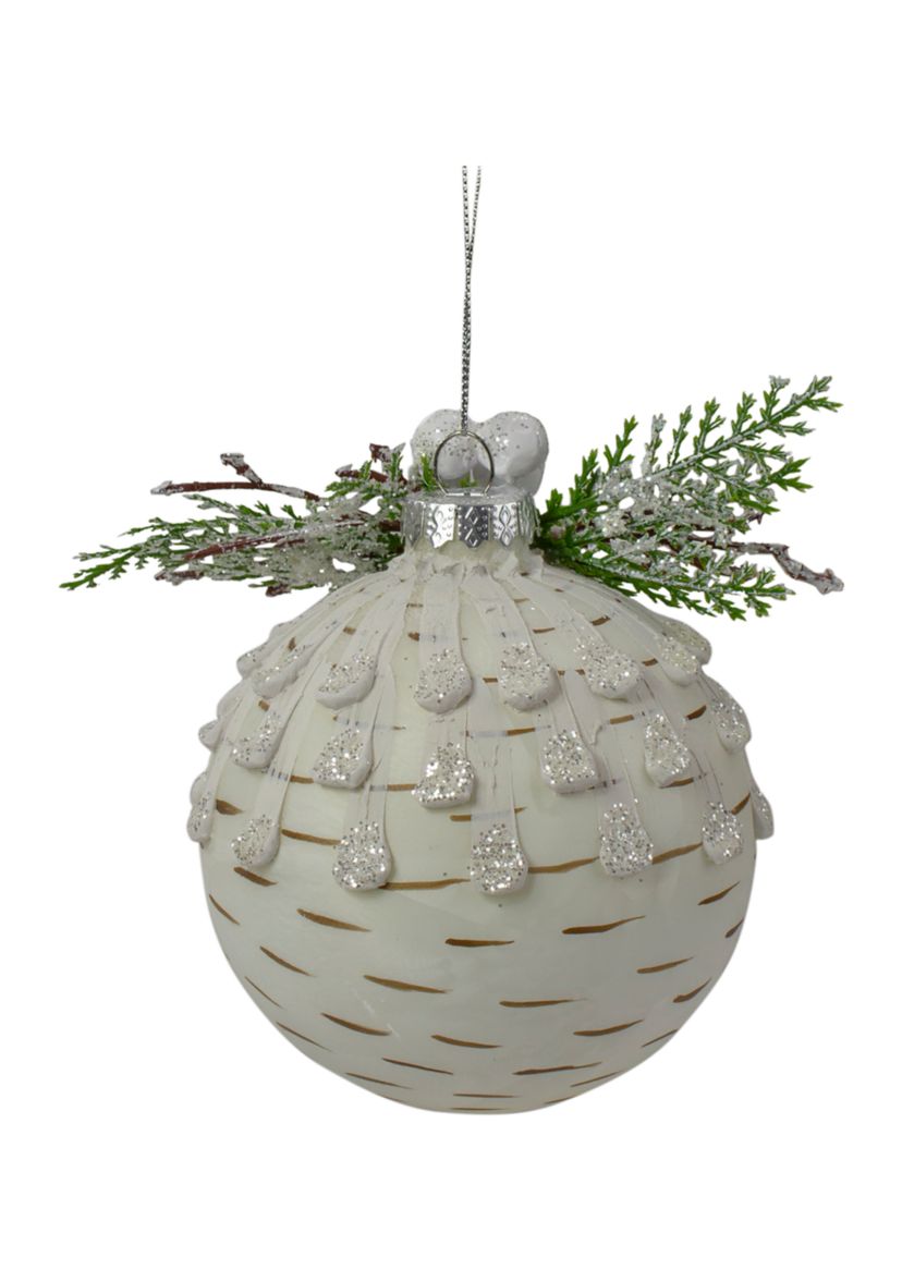 4Inch Cedar and Berries White Glass Christmas Ornament
