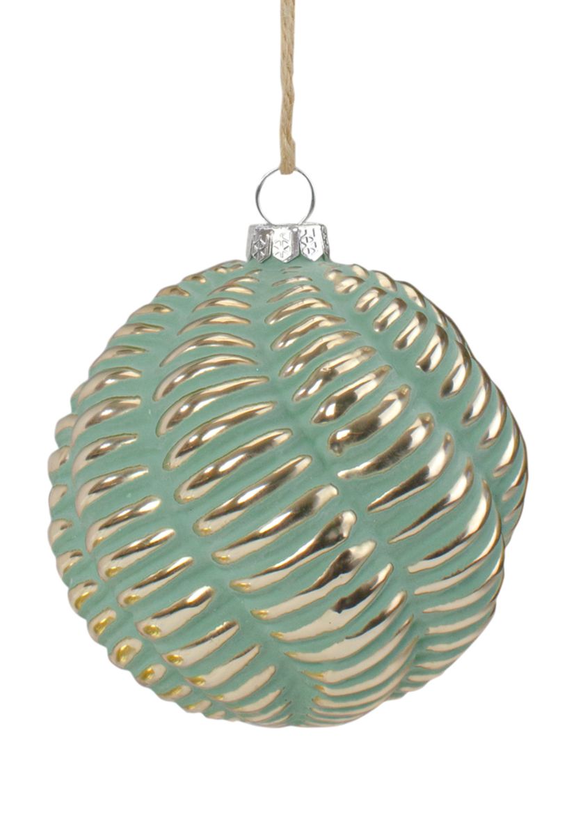 4Inch Green and Gold Glass Ball Christmas Ornament