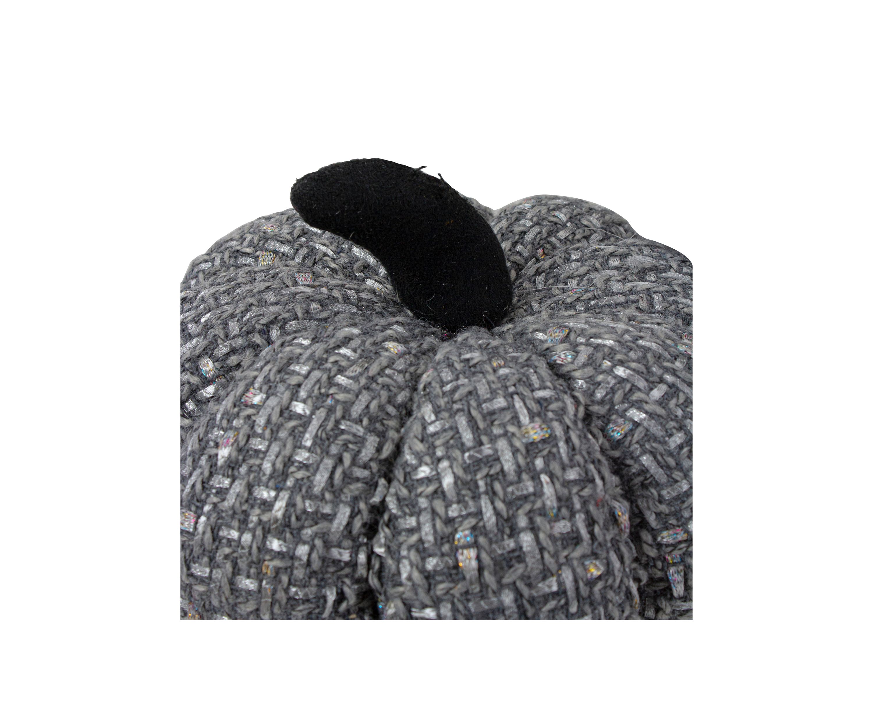 7.5 inch Gray Knitted Fall Harvest Tabletop Pumpkin