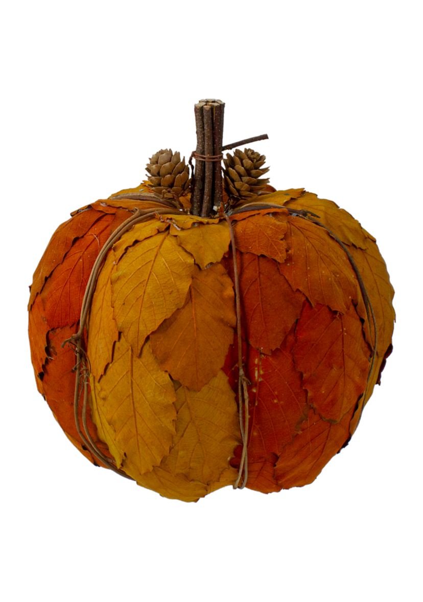 7.5 inch Orange and Brown Fall Harvest Tabletop Pumpkin