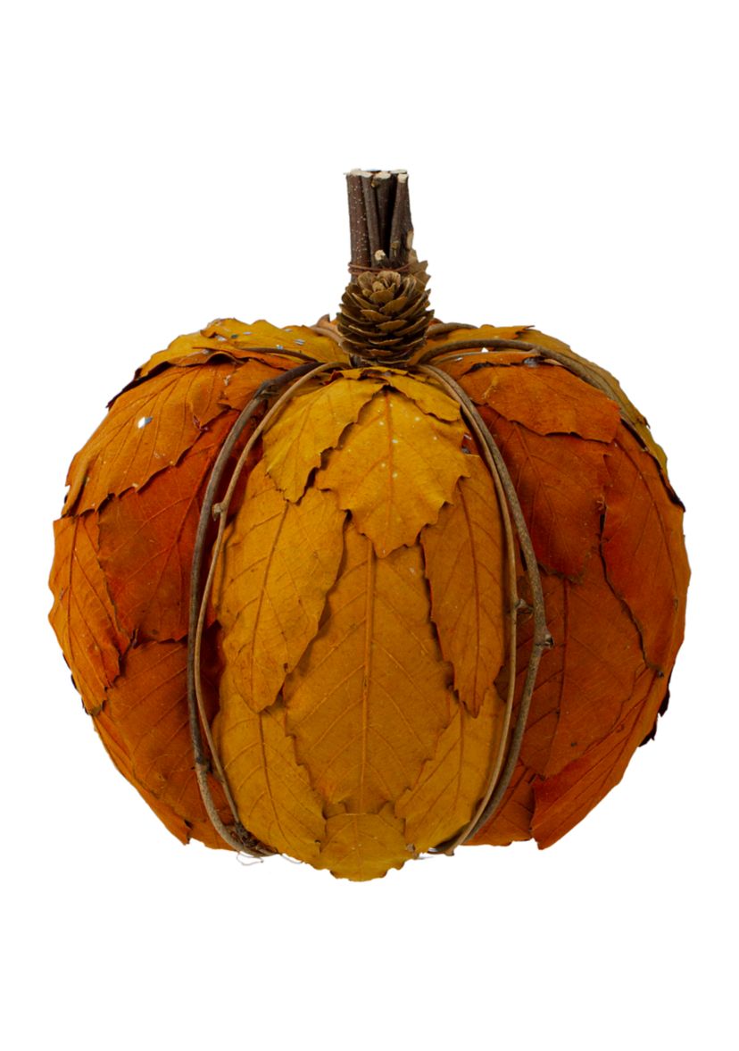 7.5 inch Orange and Brown Fall Harvest Tabletop Pumpkin
