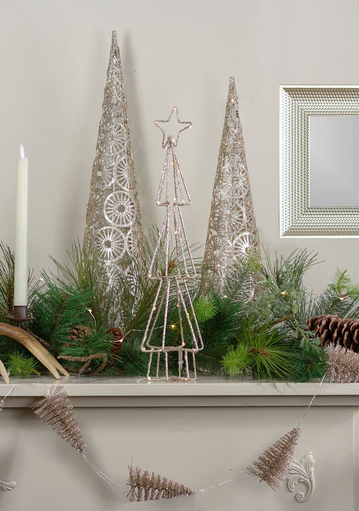 17.5Inch LED Lighted B/O Gold Glittered Wire Christmas Cone Tree - Warm White Lights