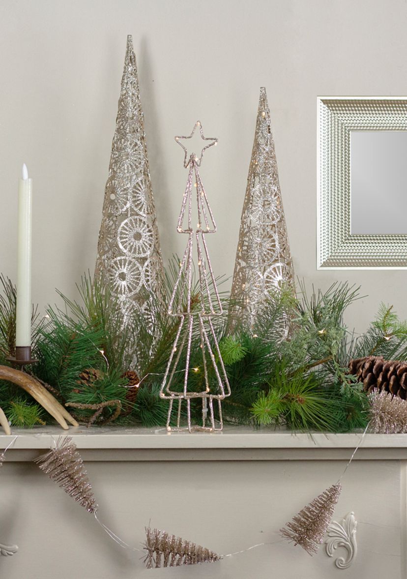 17.5Inch LED Lighted B/O Gold Glittered Wire Christmas Cone Tree - Warm White Lights