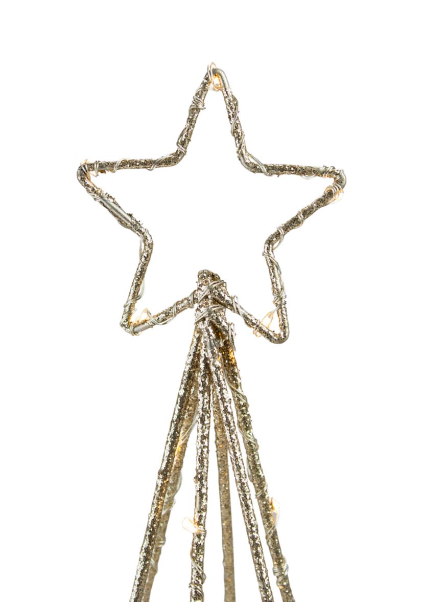 17.5Inch LED Lighted B/O Gold Glittered Wire Christmas Cone Tree - Warm White Lights