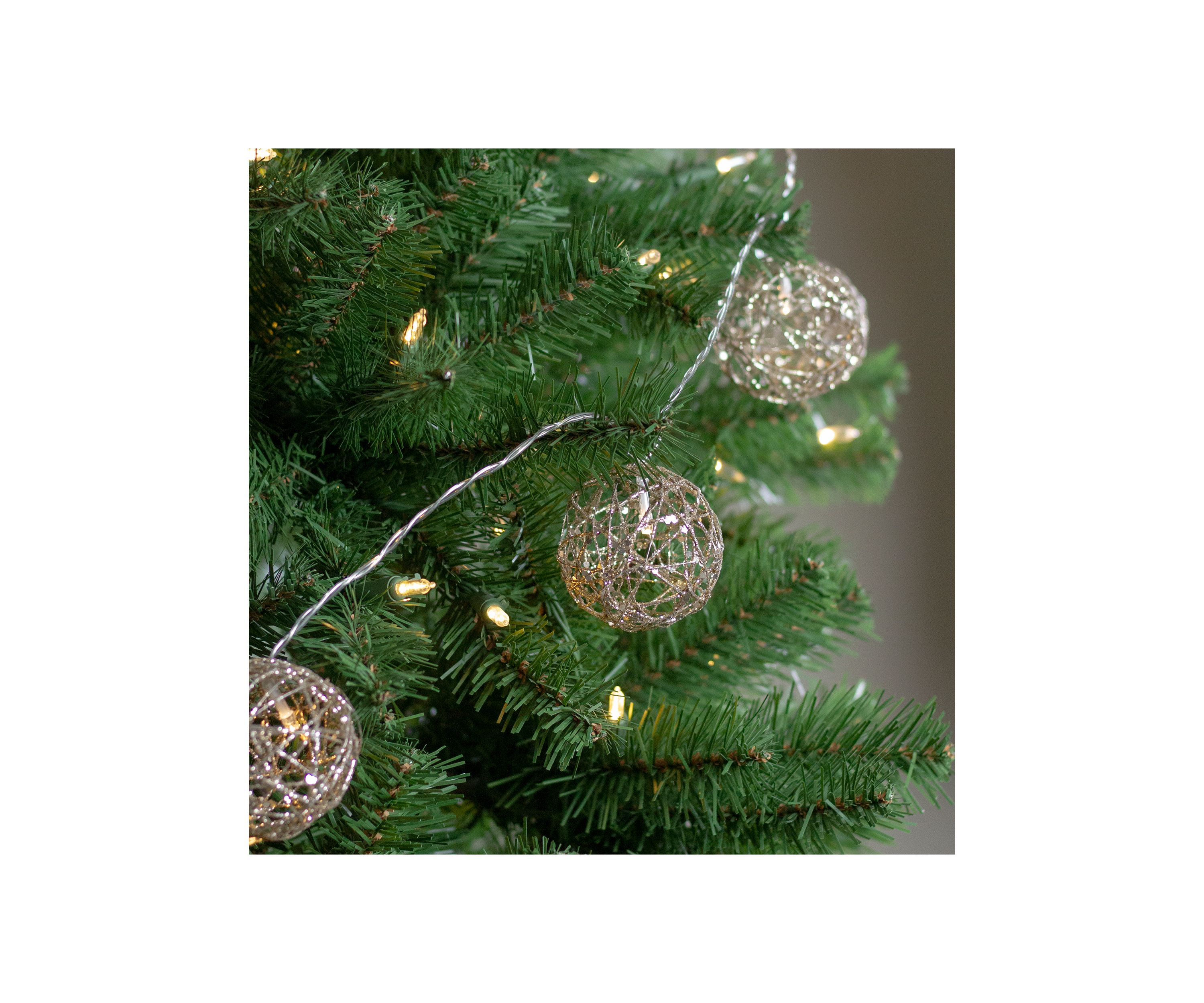6.75ft LED Lighted B/O Gold Wire Ball Christmas Lights - Warm White Lights