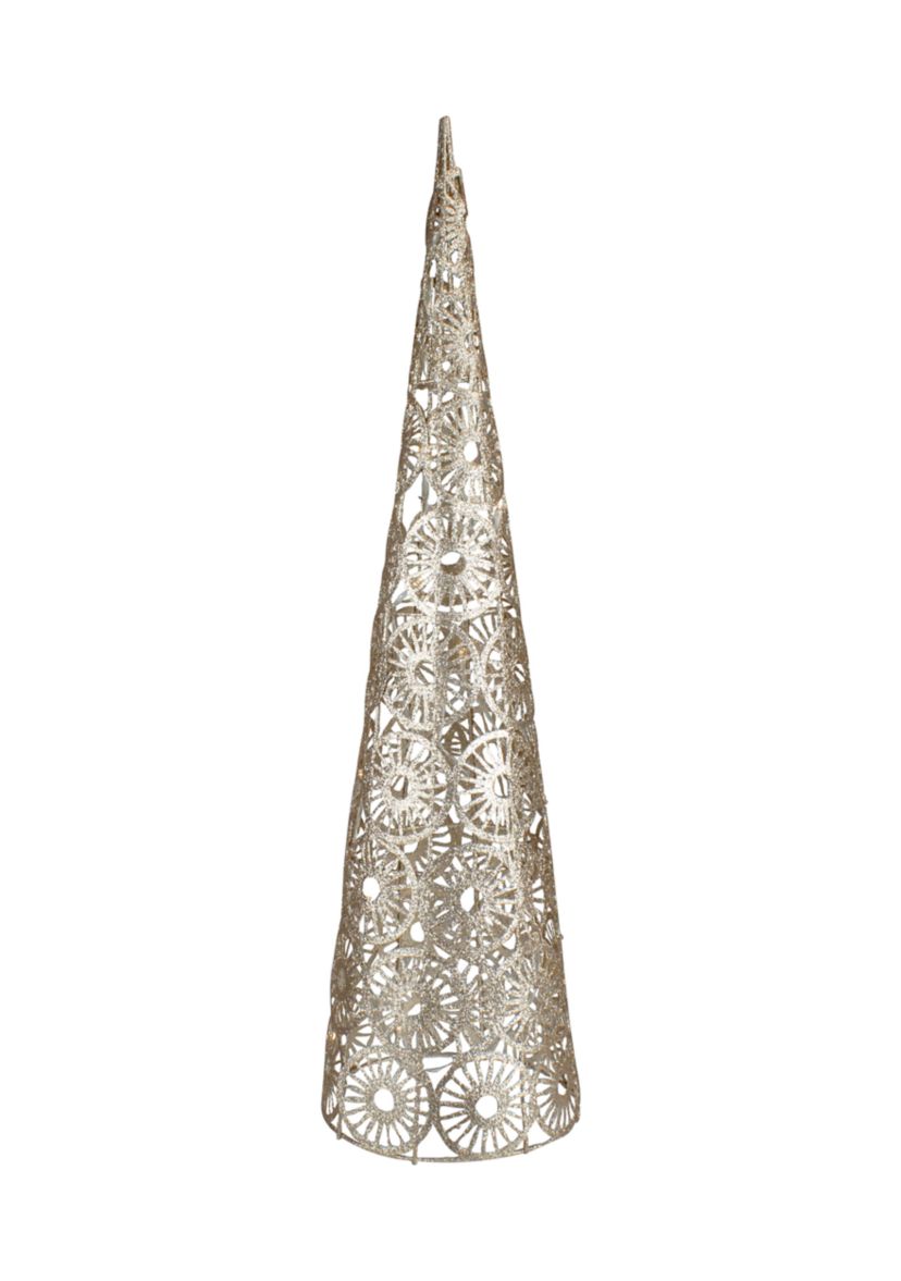 23.5Inch LED Lighted B/O Gold Glittered Wire Sunburst Christmas Cone Tree - Warm White Lights