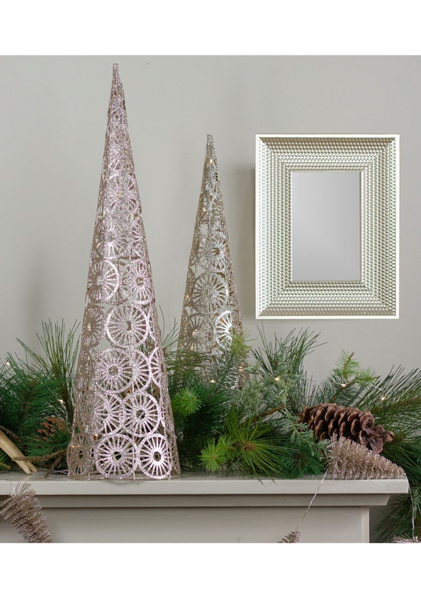 23.5Inch LED Lighted B/O Gold Glittered Wire Sunburst Christmas Cone Tree - Warm White Lights