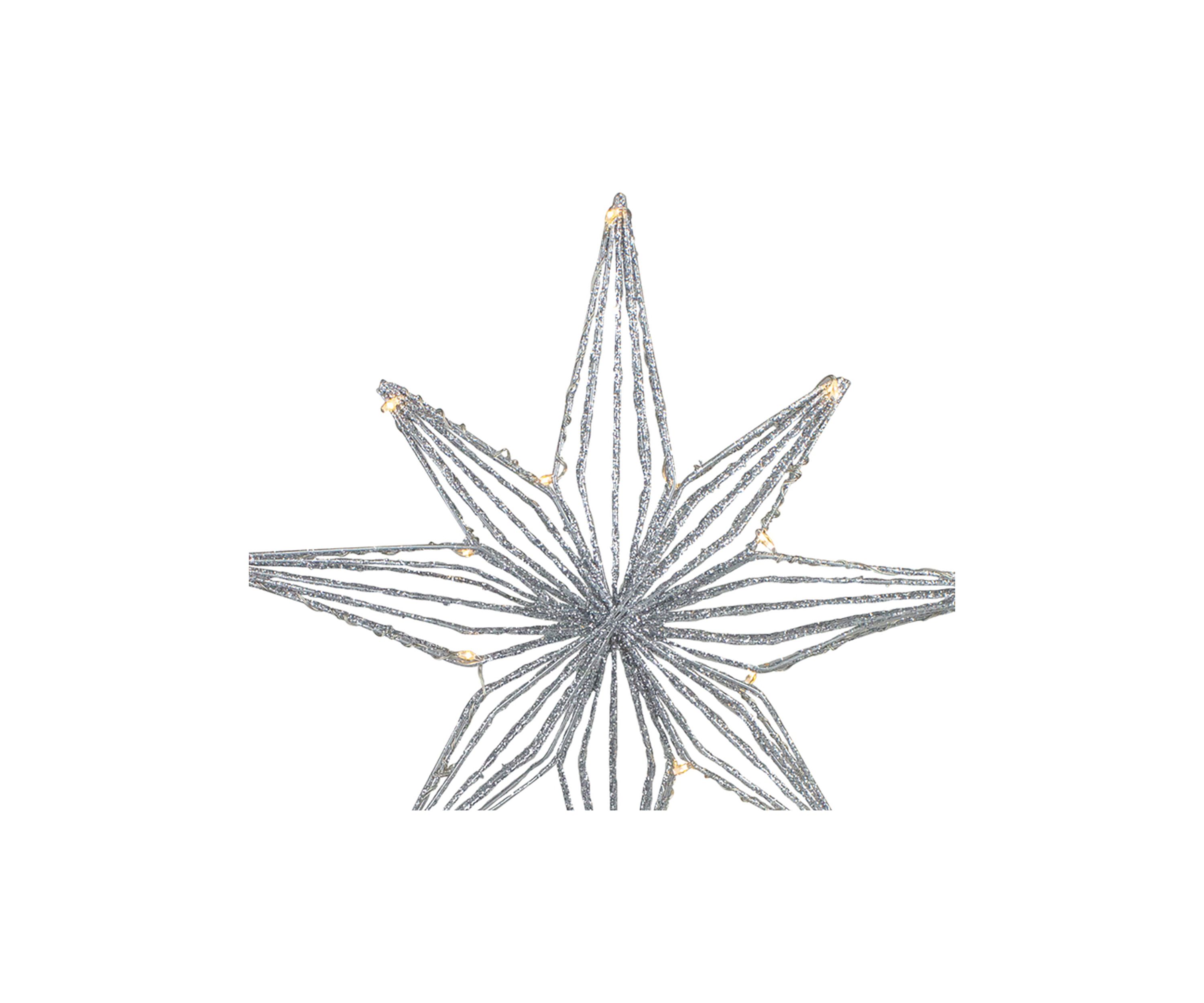 13.75Inch LED Lighted B/O Silver Glittered Geometric Star Christmas Tree Topper - Warm White Lights
